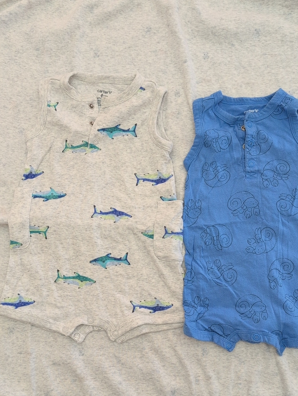 Carter's Shark & Nautical Print Sleeveless Romper Set - Gray & Blue